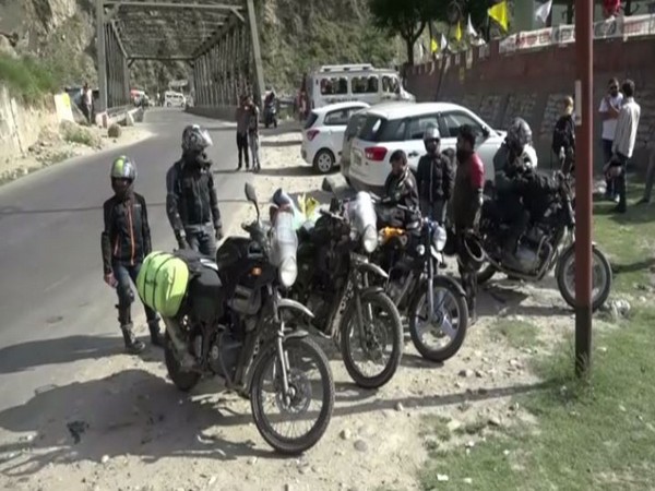 A group of Ladakh bound bikers were denied entry in the Kashmir Valley on Sunday. Photo/ANI