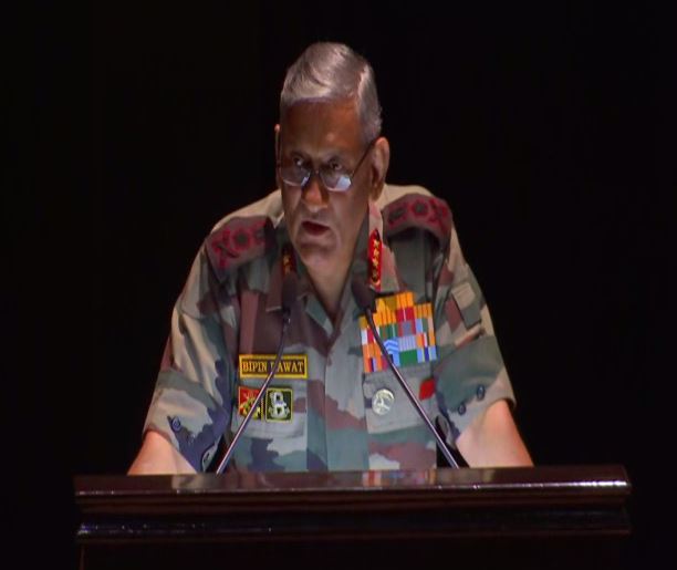 Army Chief Bipin Rawat during his address at KM Cariappa memorial lecture in New Delhi on Friday. Photo/ANI