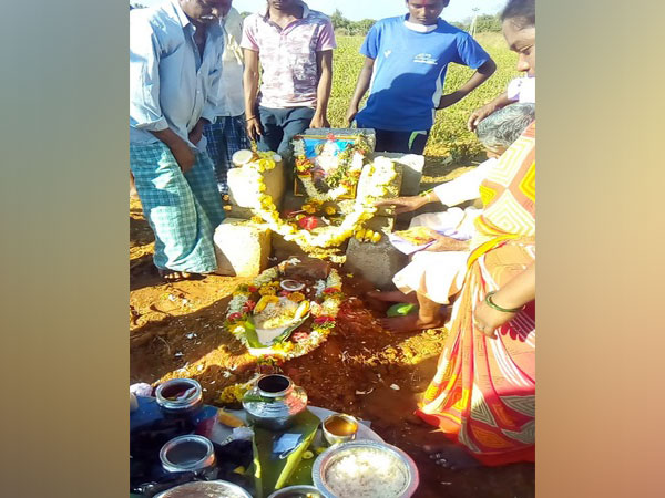 Temple constructed in the memory of late monkey in SVR colony of Channagiri Taluq of Davanagere district. (Photo/ANI)