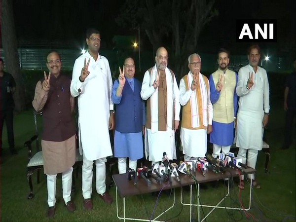 BJP leaders including party chief Amit Shah with JJP's Dushyant Chautala.