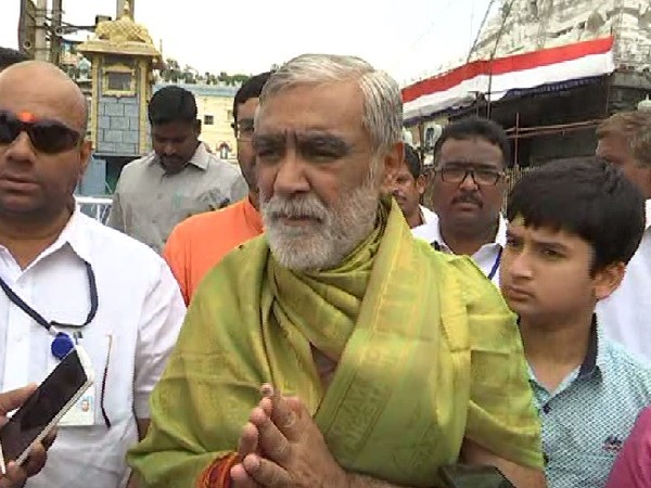 Union minister Ashwani Kumar Choubey speaking to ANI in Chittoor, Andhra Pradesh on Sunday Photo/ANI.
