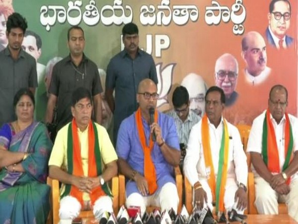 BJP MP from Nizamabad D Arvindh addressing a press conference in Nizamabad. (Photo/ANI)