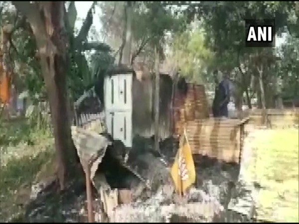 West Bengal: BJP office was set ablaze in Chandai Gram area [Photo/ANI]