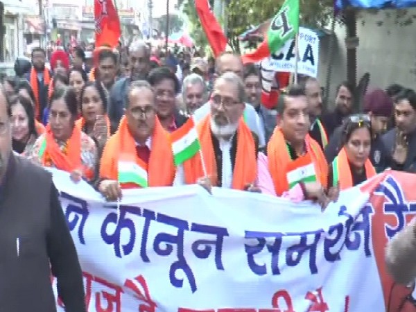BJP leaders, workers marching in support of the CAA in Ludhiana, Punjab on Tuesday. 