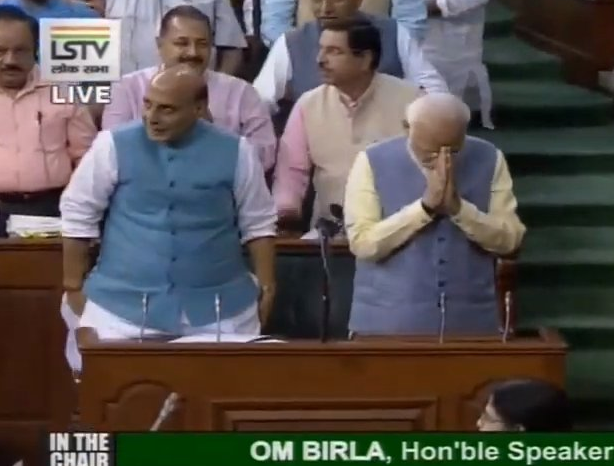 BJP MPs giving standing ovation to Prime Minister Modi in Lok Sabha on Tuesday 