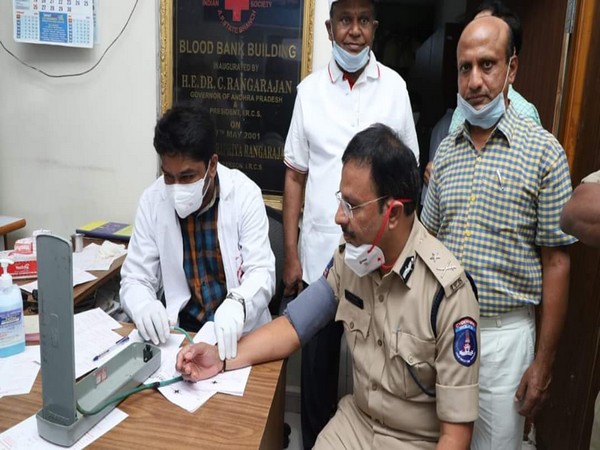 Cyberabad Police Commissioner VC Sajjanar during blood donation drive on Sunday. Photo/ANI
