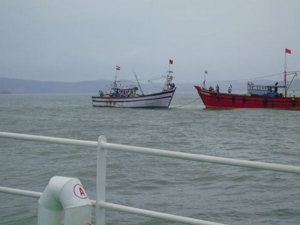 The two fisihing boats in the Karwar harbour in Karnataka on Thursday evening. Photo/ANI