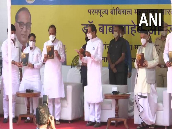 Maharashtra Governor, Chief Minister and other dignitaries releasing a booklet on the life of Ambedkar. [Photo/ANI]