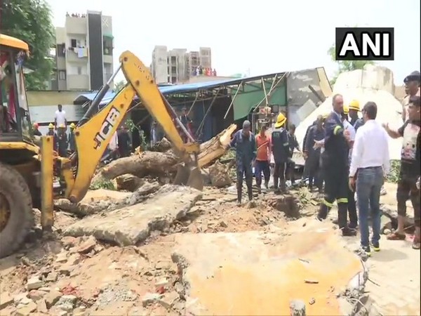 Over two-decade old water tank collapsed in Bopal area on Monday. Photo/ANI