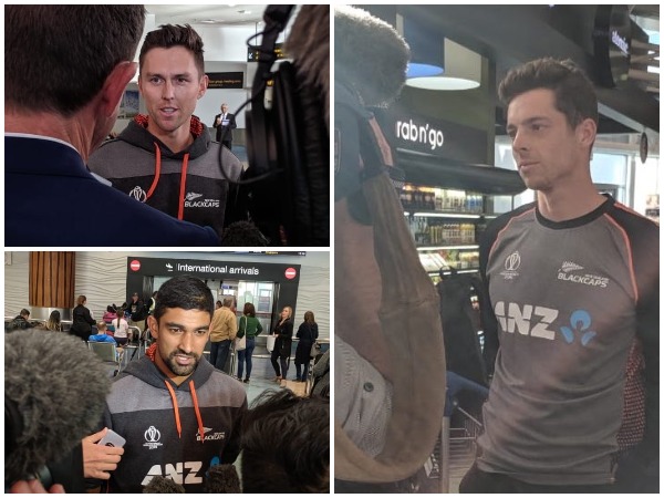 New Zealand's Trent Boult, Ish Sodhi and Mitchell Santner