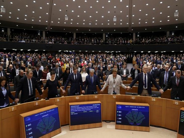 Members of European Parliament on Wednesday stood in unison to bid farewell to the United Kingdom