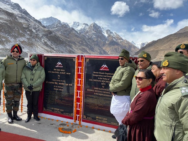 Defence Minister Rajnath Singh inaugurated a bridge in Ladakh on Monday. Photo/Twitter@RajnathSIngh