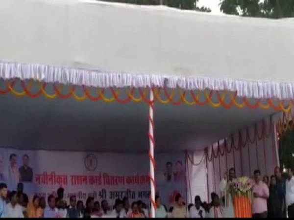 Congress MLA Brihaspat Singh speaking at a programme in Balrampur, Chhattisgarh on Wednesday.