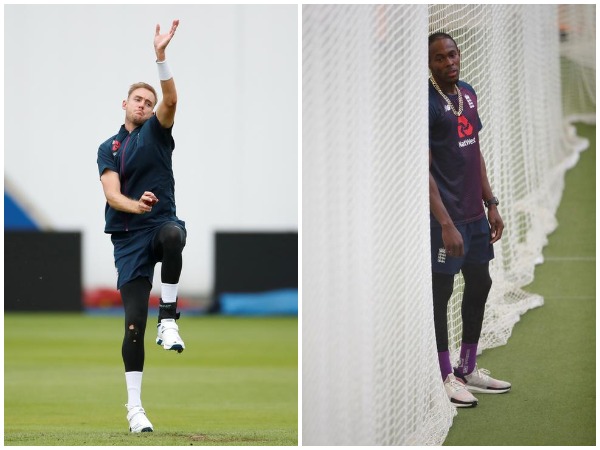 England's Stuart Broad (L), Jofra Archer (R)