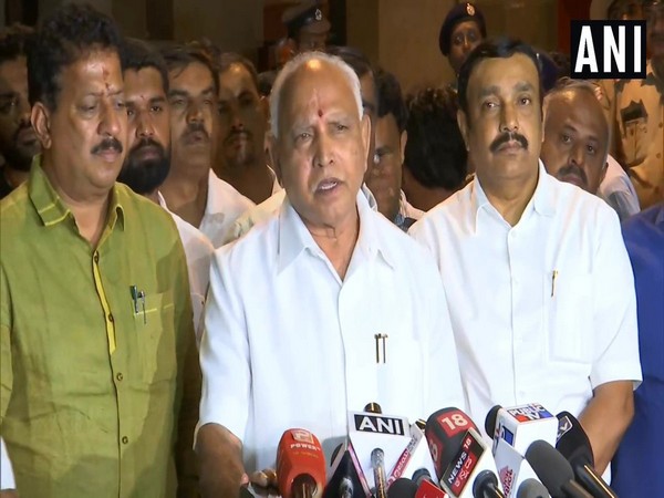 Karnataka Chief Minister BS Yediyurappa addressing media after BJP's Legislative Party meeting in Bengaluru on Sunday. Photo/ANI 