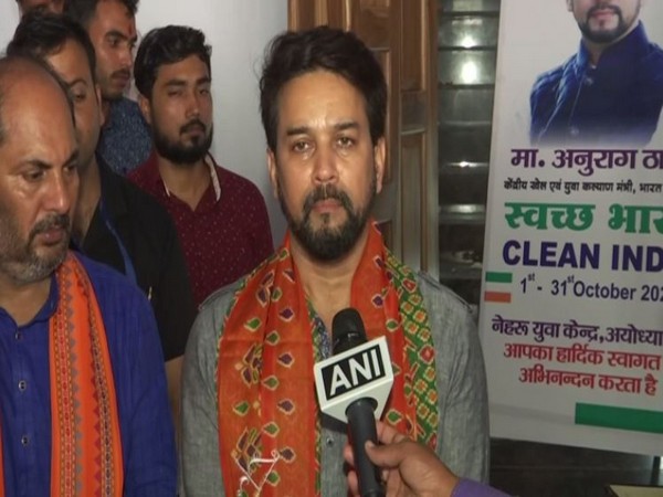 Union Minister Anurag Thakur speaking to ANI in Ayodhya on Saturday. (Photo/ANI)