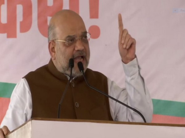 Union Minister Amit Shah addressing public rally at Buldhana in Maharashtra on Friday 