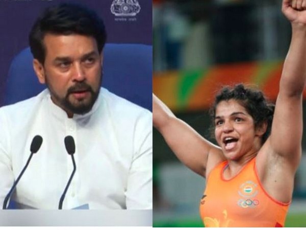 Sports Minister Anurag Thakur hails wrestler Sakshi Malik on gold medal win (Photo/ANI)