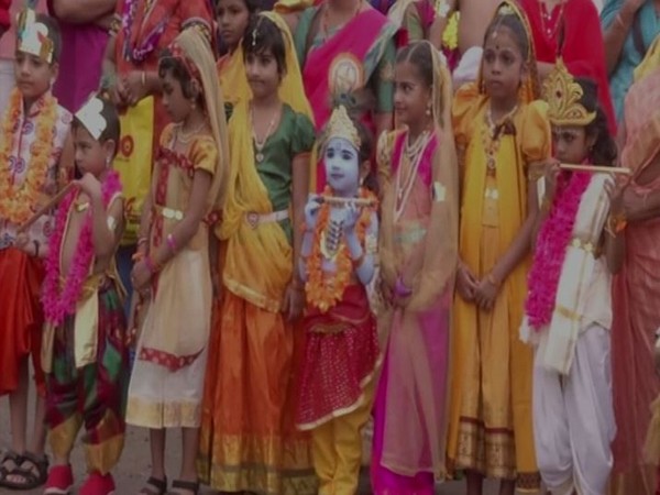 Children dressed up as Lord Krishna and Radha on the occasion of Janmashtami in Kochi in Kerala on Saturday. Photo/ANI