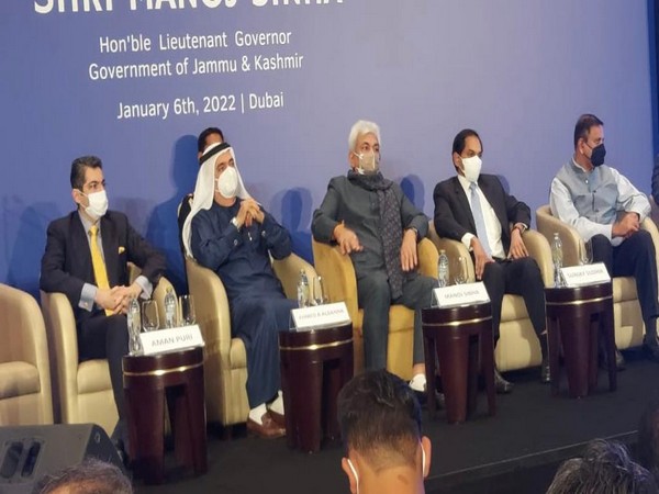 J-K Lt Governor Manoj Sinha at Investors Summit at Dubai (Photo/ANI)