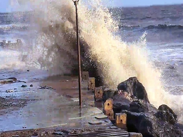 High waves are seen at Tithal beach of Valsad ahead of Cyclone Biparjoy, in Valsad. (Photo/ANI)