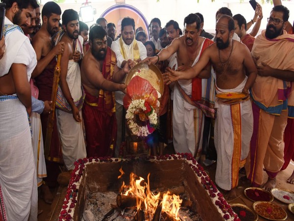 Andhra Pradesh Chief Minister YS Jaganmohan Reddy at the 'purnahuti' ritual of the 