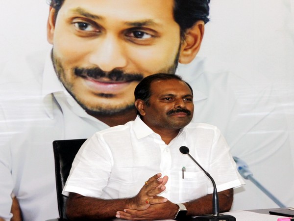 Andhra Pradesh government’s Chief Whip G Srikant Reddy addressing media persons on Saturday. Photo/ANI