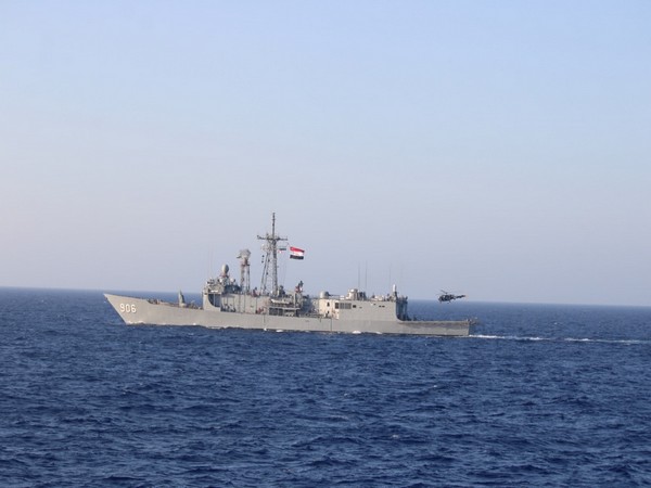 INS Tabar undertaking a maritime partnership exercise at sea with the Egyptian Navy Ship Toushka.