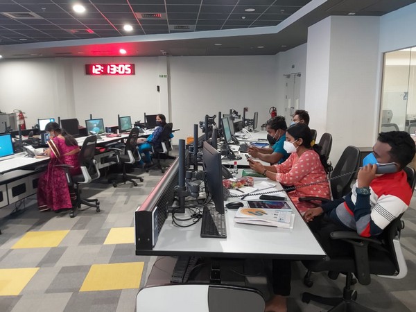 Visual of 1929 24X7 COVID call centre in Bhubaneswar . (Photo/ANI)