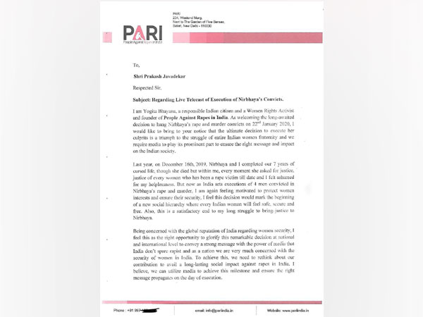 Letter written by People Against Rape in India NGO (Photo/ANI)