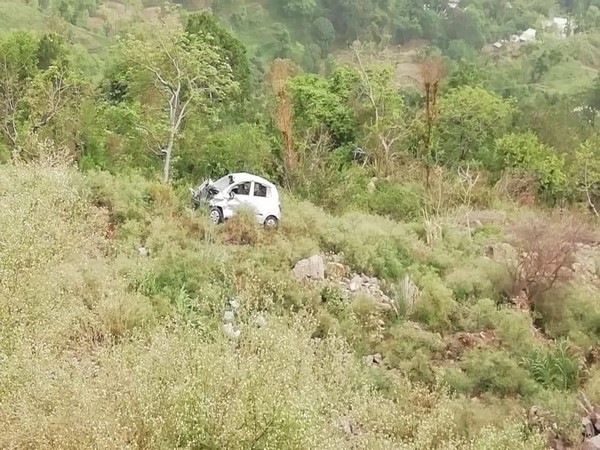The car that rolled down the hill in Naina Devi on Friday. Photo/ANI