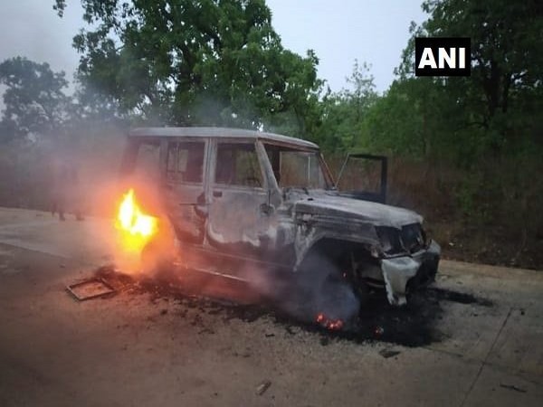 Visuals of the car set on fire by naxals in Sukma, Chhattisgarh.