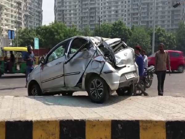 Car accident in Noida sector- 49, which took place on Sunday morning. Photo/ANI
