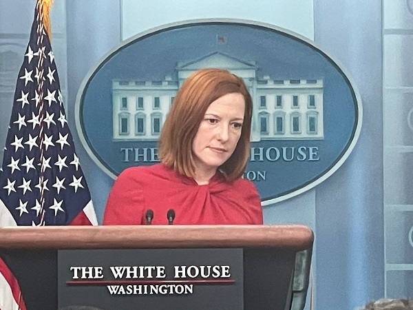 White House Press secretary Jen Psaki speaking at a press briefing on Monday.
