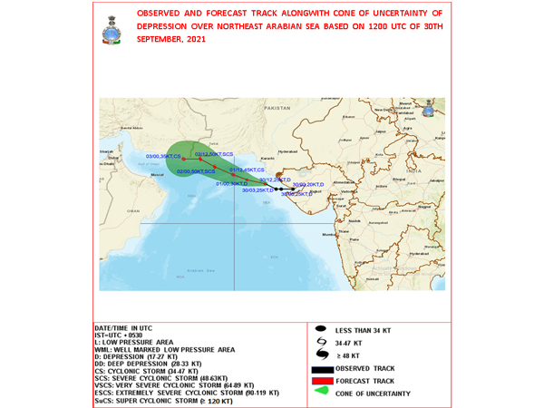 Visual representation of Depression over Northeast Arabian Sea (Photo/Twitter/IMD)