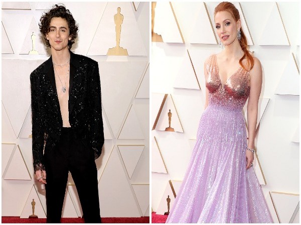 Timothee Chalamet and Jessica Chastain on red carpet of Oscars 2022 (Image source: Twitter)