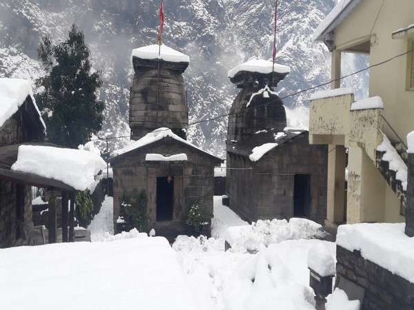 Yogisthan Badri Mandir in Chamoli, Uttarakhand wears thik layer of snow after heavy snowfall in the area