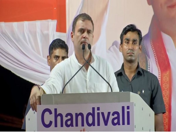 Congress leader Rahul Gandhi address a political rally in Mumbai on Sunday. Photo/ANI