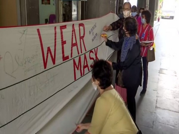 A 36-feet long mask was placed for public display in Chandigarh, Punjab. (Photo/ANI)