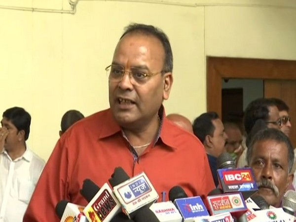 BJP leader Ajay Chandrakar speaking to mediapersons in Raipur on Thursday. (Photo/ANI)