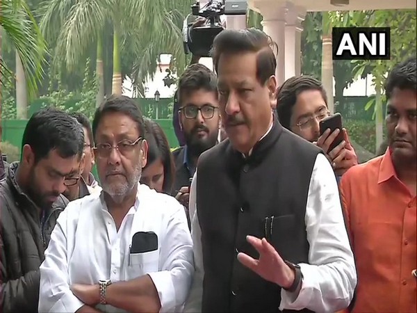 Congress leader Prithviraj Chavan and NCP leader Nawab Malik, left, talking to media persons in New Delhi on Thursday. Photo/ANI