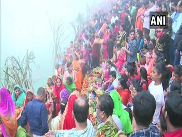 Devotees gather at Suryakund Dham in Gorakhpur to perform the rituals of Chhath puja.