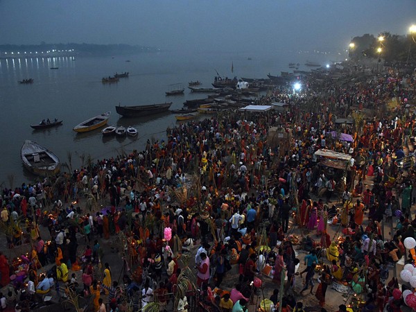 Devotees celebrating Chhath Puja Festival on the bank of the Ganga river in Varanasi in November 2019. (Photo/ANI)