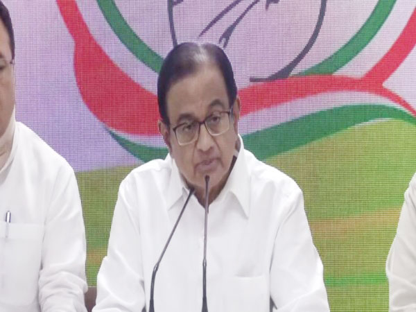 Former Finance Minister P Chidambaram speaking at a press conference in New Delhi on Friday. Photo/ANI