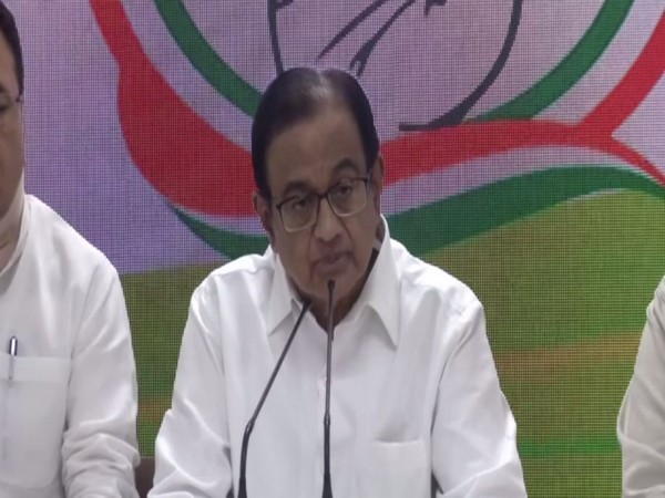 Former Finance Minister P Chidambaram speaking at a press conference in New Delhi on Friday. Photo/ANI