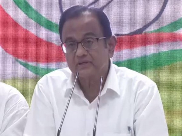 P Chidambaram at AICC headquarters on late Wednesday evening. Photo/ANI