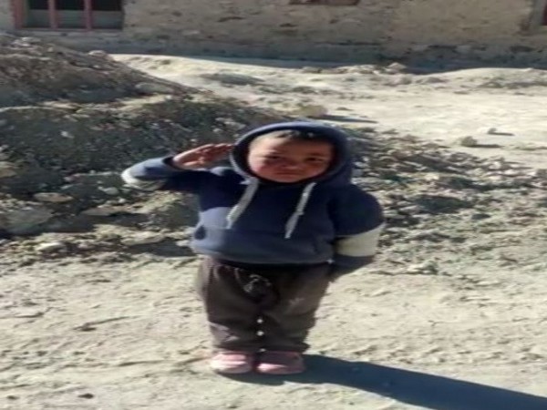 Namgyal, a local kid in Chushul, Ladakh saluting the ITBP troops. 