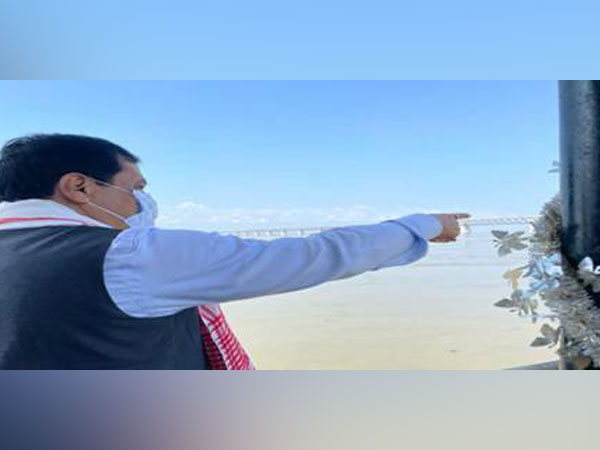Sarbananda Sonowal at site for proposed Cargo Terminal, Tourist Jetty and River Front Development projects near Bogibeel Bridge in Assam's Dibrugarh. (Image courtesy:  PIB)