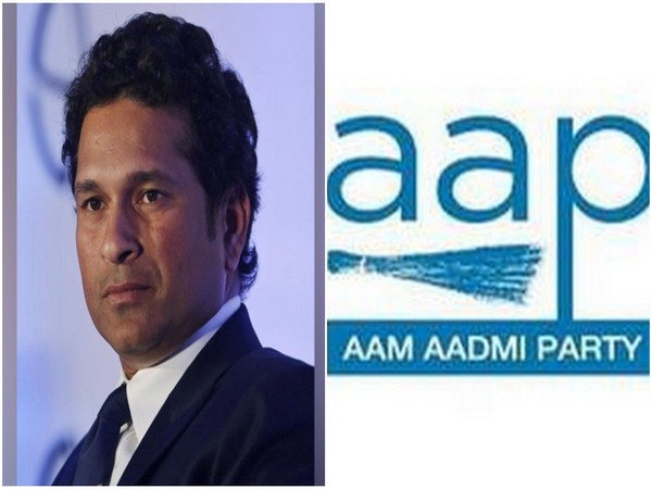 Indian Cricketer Sachin Tendulkar and AAP logo