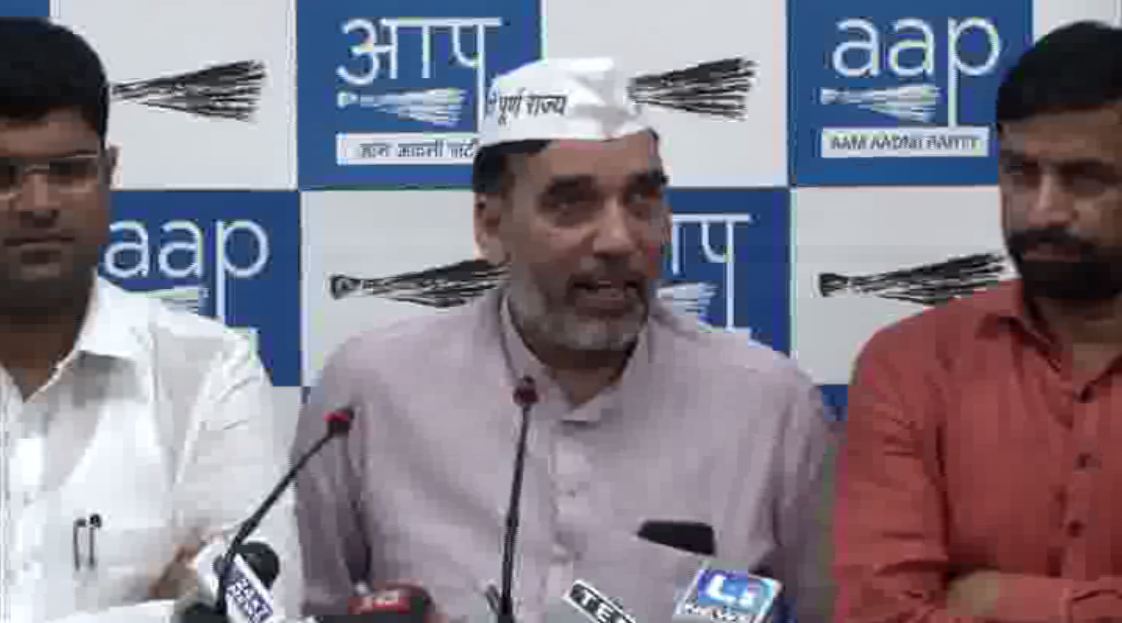 AAP leader Gopal Rai addressing a joint press conference with JJP leader, in Delhi on Sunday (Photo/ANI)